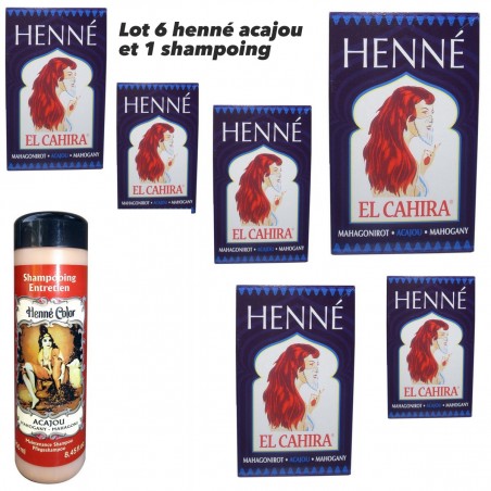 Mahogany powder henna with a special coloring shampoo.